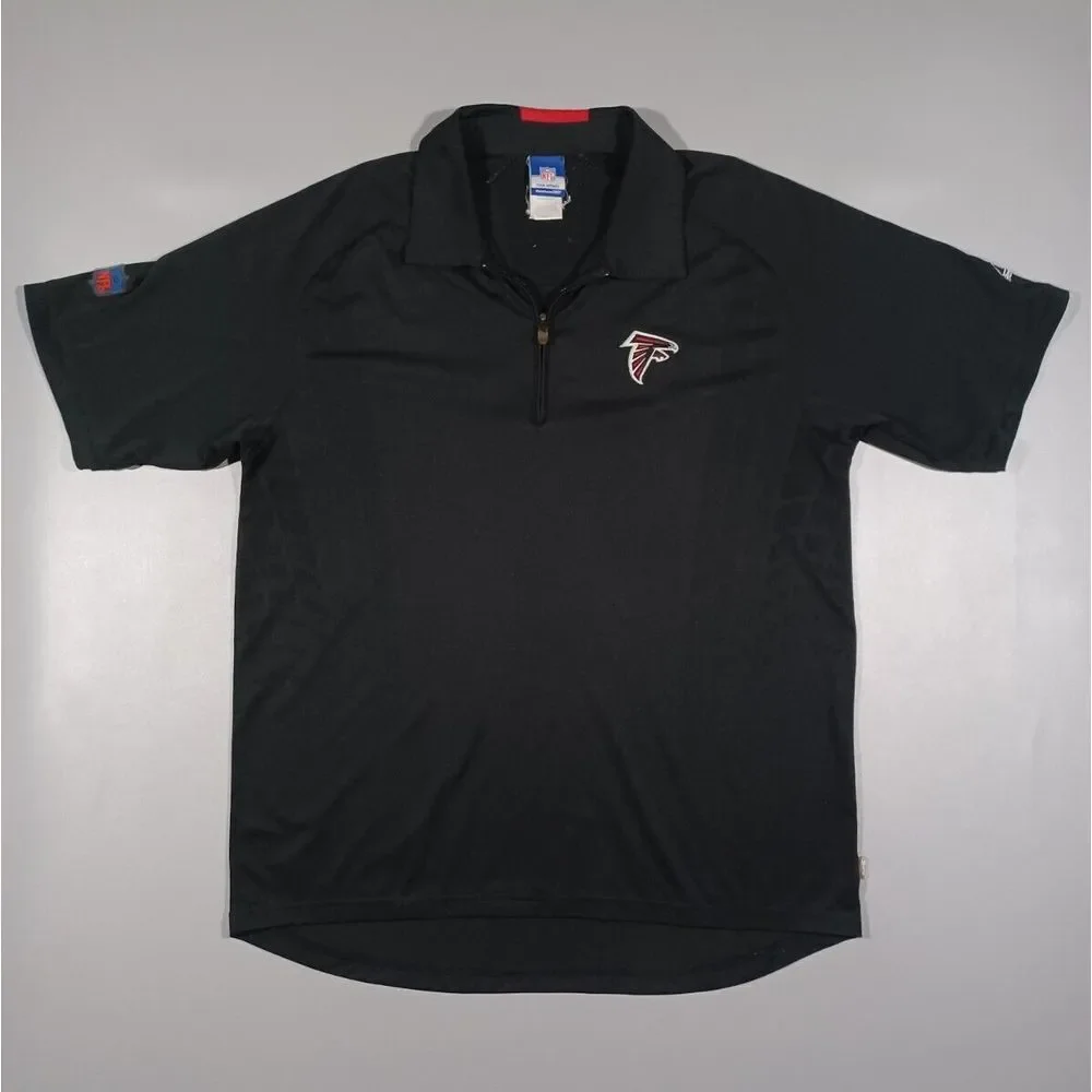 Atlanta Falcons Shirt Mens M Black 1/4 Zip Polo Reebok‎ Embroidered Logo